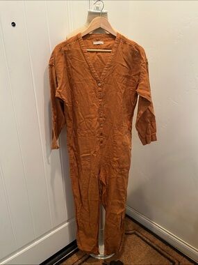 Outerknown Retrograde Linen Terracotta Orange Jumpsuit